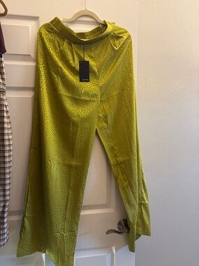 Green Satin Wide-Leg Pants